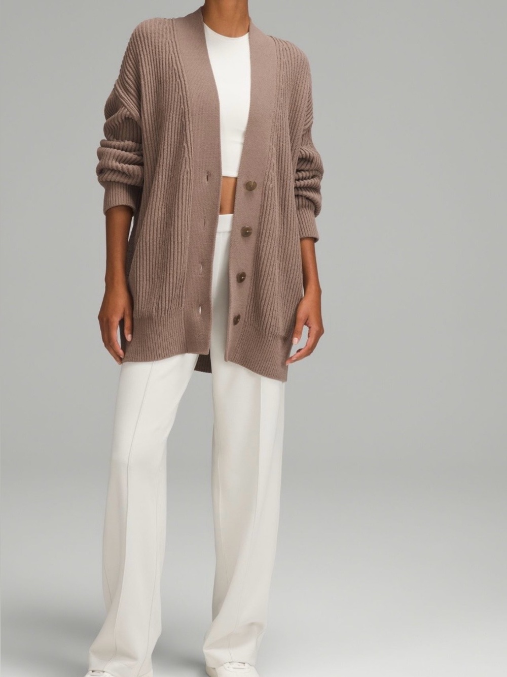 Relaxed Taupe Button-Front Women's Cardigan Sweater lululemon  Taupetastic color